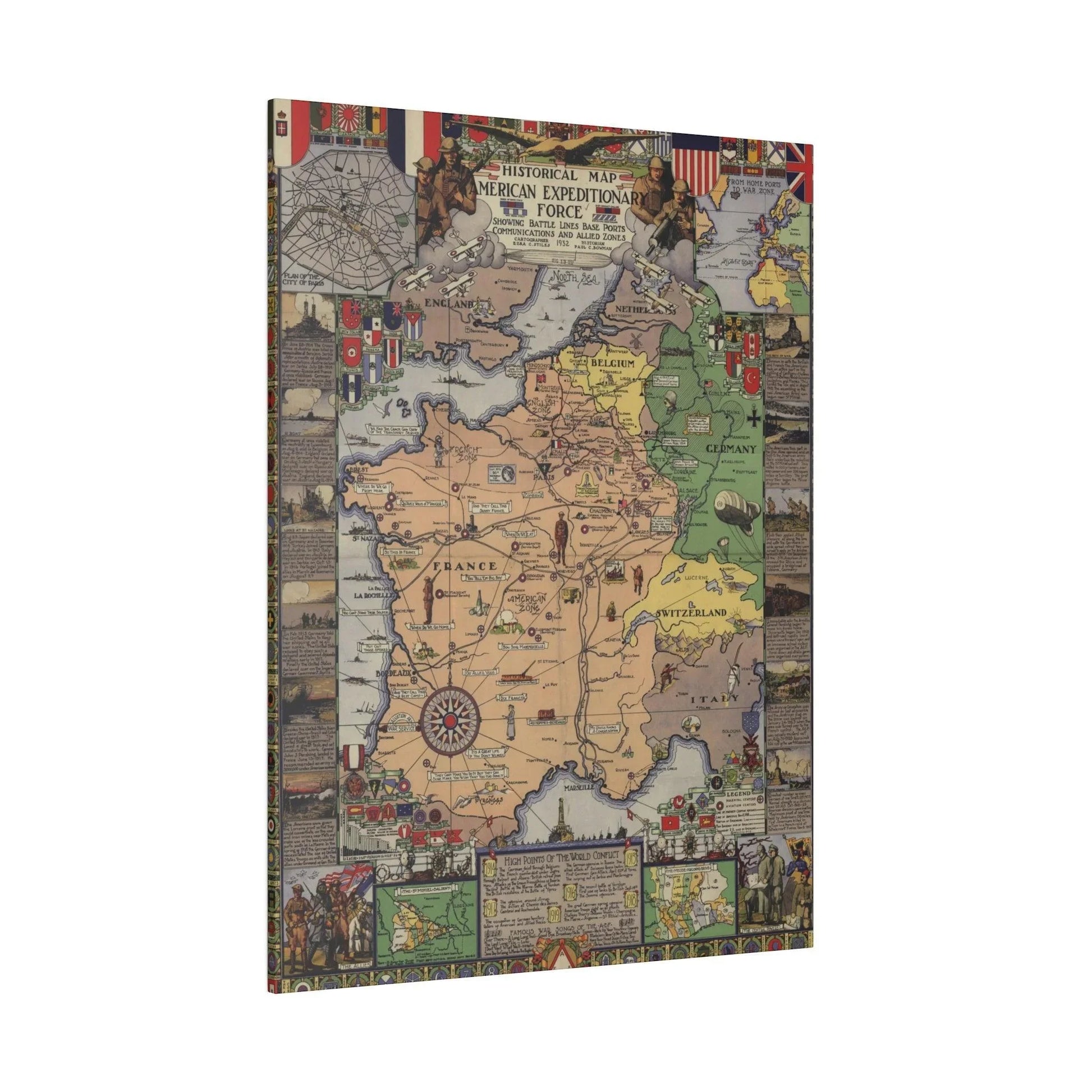 Close-up of vintage canvas texture highlighting subtle creases and worn finish from a front-facing angle of the WWI American