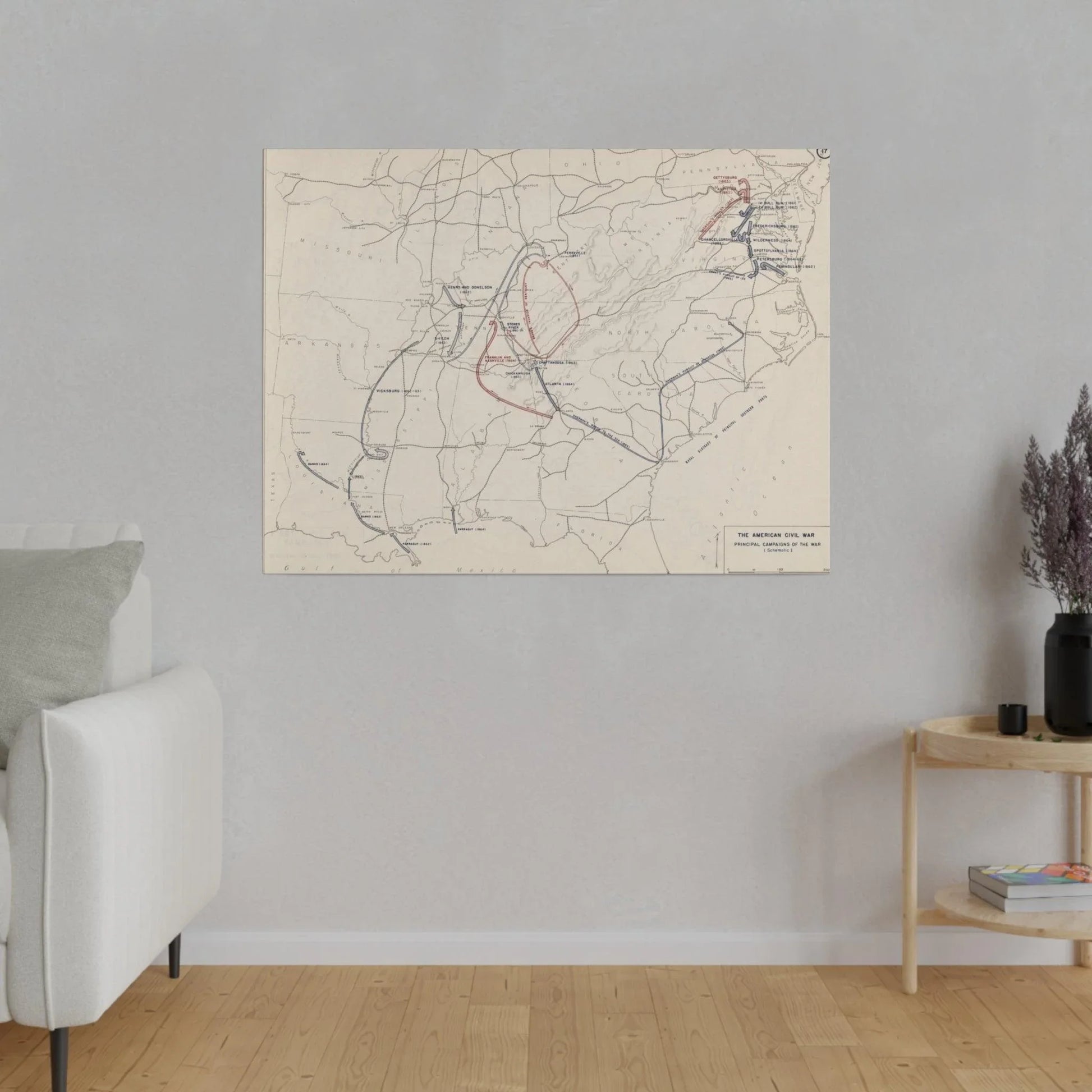 Close-up of the canvas texture highlighting fine brushstrokes and aged sepia tones from the Civil War era artwork, detail