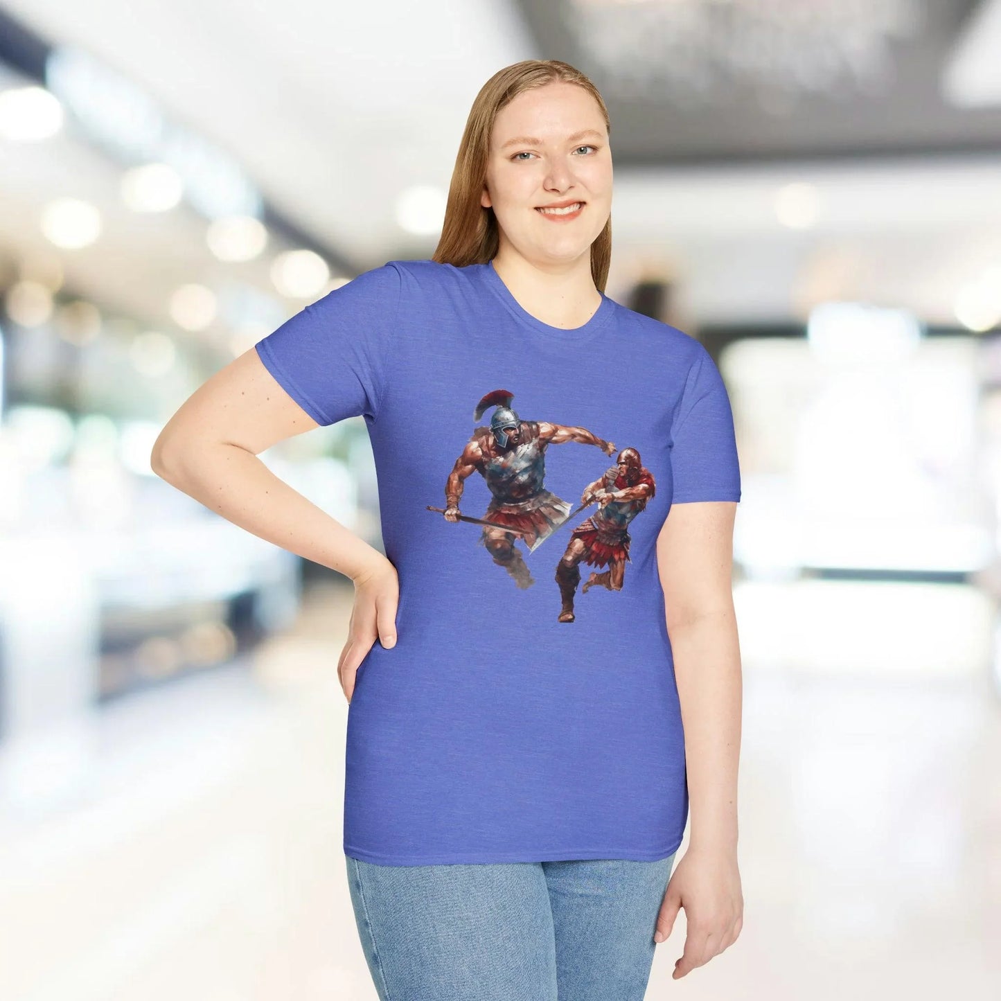 Close-up of the unisex softstyle T-shirt’s fabric texture highlighting the relaxed fit and vibrant charcoal color from a