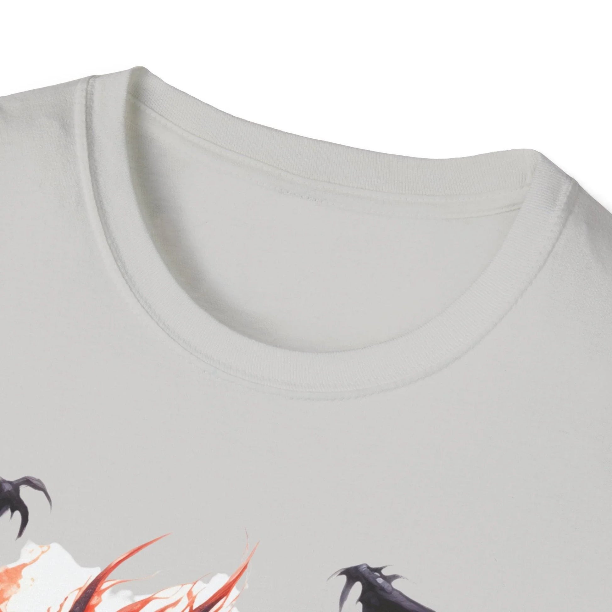 Close-up of the unisex softstyle T-shirt neckline showing reinforced stitching and smooth fabric texture in vibrant teal