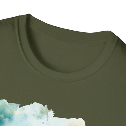 Close-up of the unisex softstyle T-shirt's collar showing stitched neckline and subtle fabric texture in deep charcoal color.