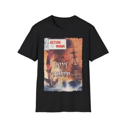 Printify Action War #16 unisex softstyle crew neck T-shirt in black cotton with regular fit and DTG print