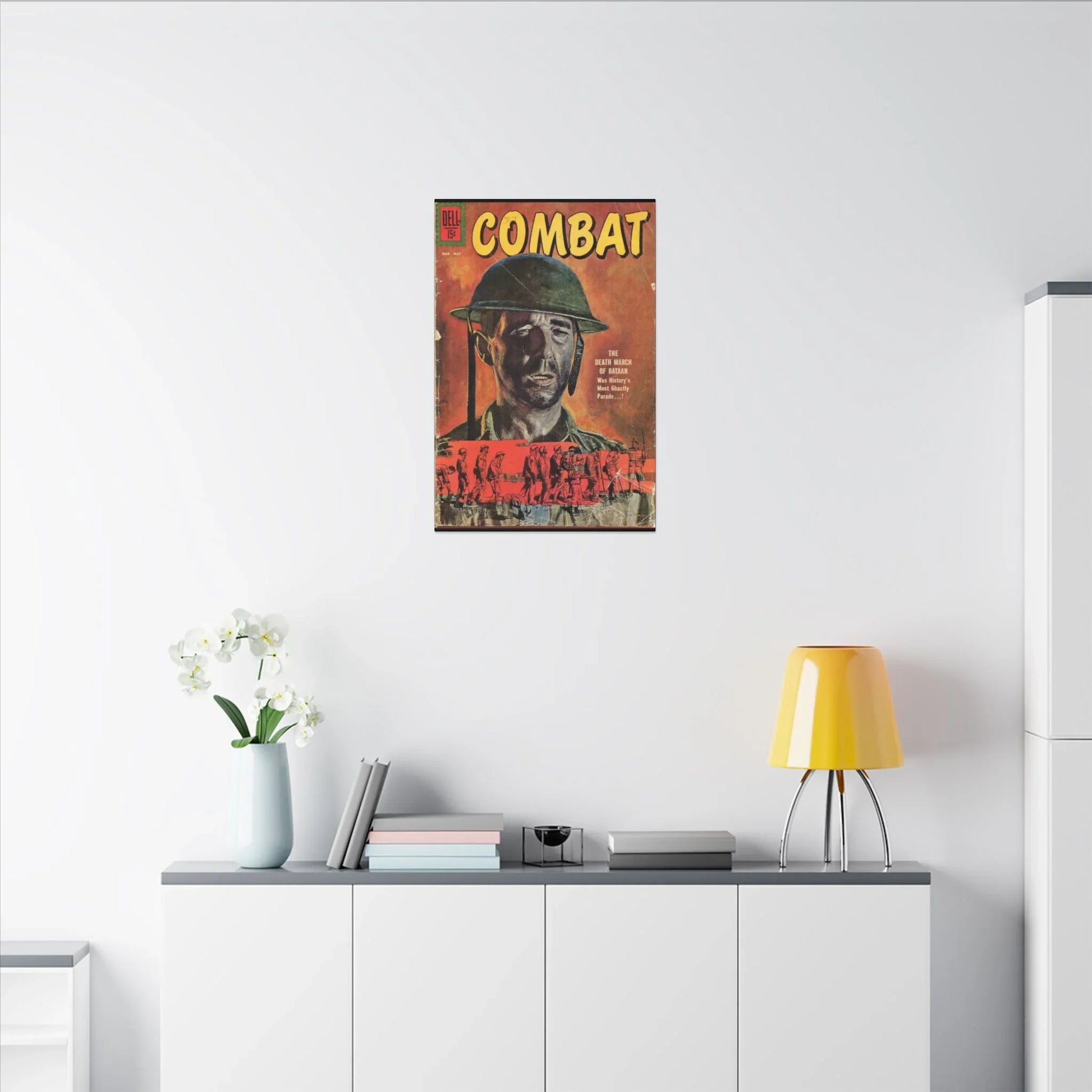 Close-up of fabric texture highlighting vintage canvas material and subtle combat print details from a top-down perspective