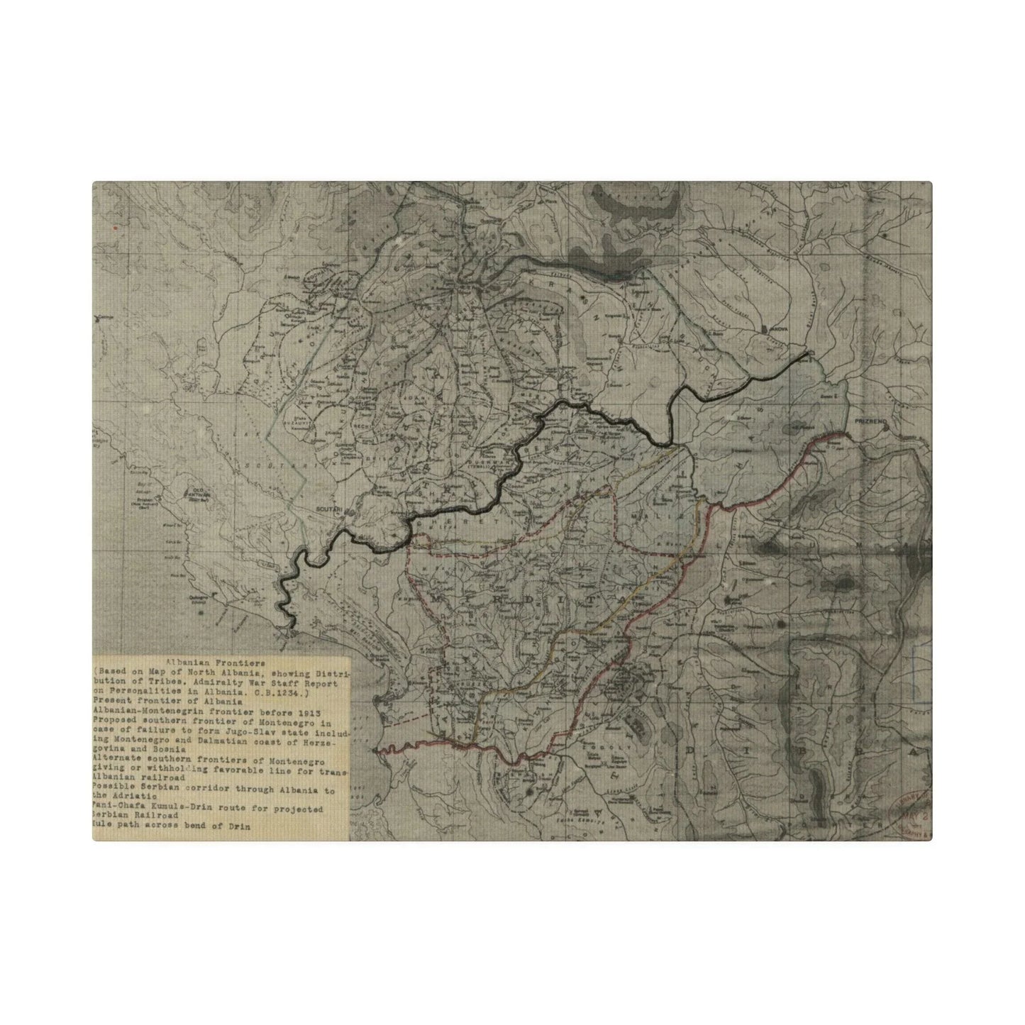 Close-up of textured linen canvas highlighting fine weave and subtle color variations on the Albanian Frontiers artwork