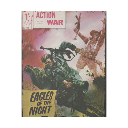 Close-up of textured canvas surface highlighting the vintage print details and subtle brushstroke effects on Action War #21