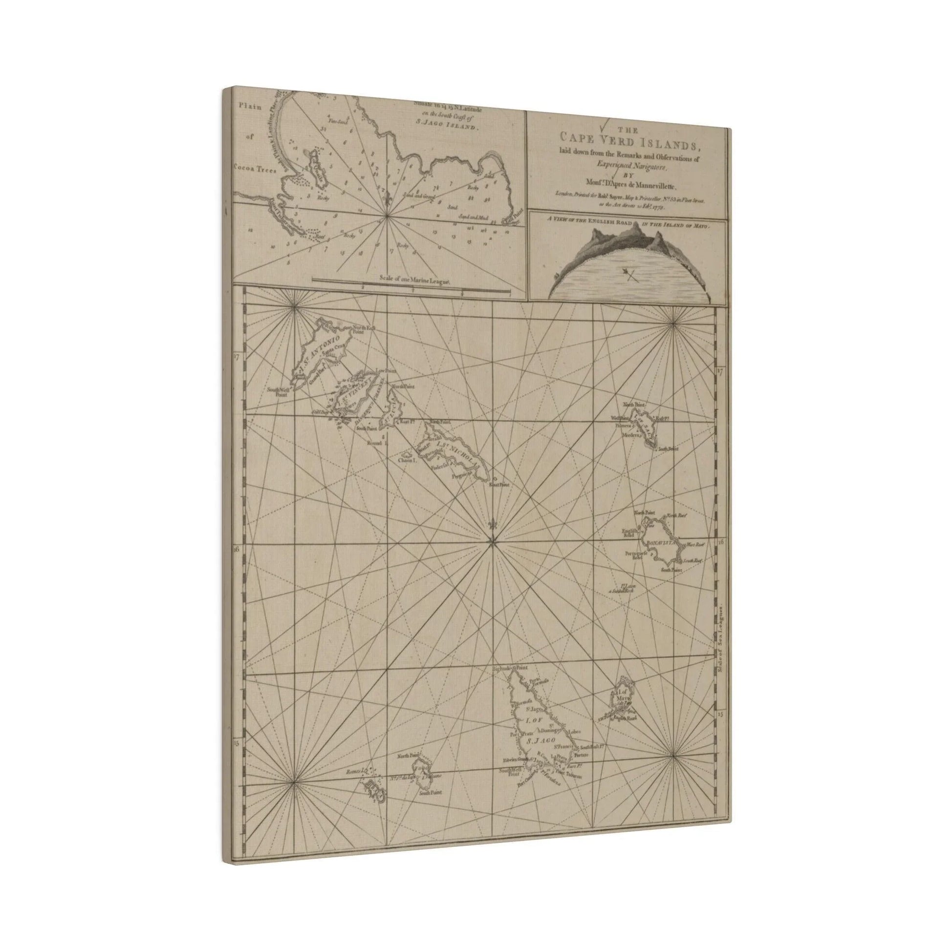 Close-up of vibrant Cape Verde Islands canvas featuring textured surface and detailed map outline from a diagonal angle