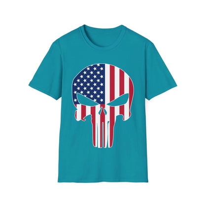 Close-up of the American Skull Flag design printed on the soft cotton fabric, highlighting vibrant colors and detailed