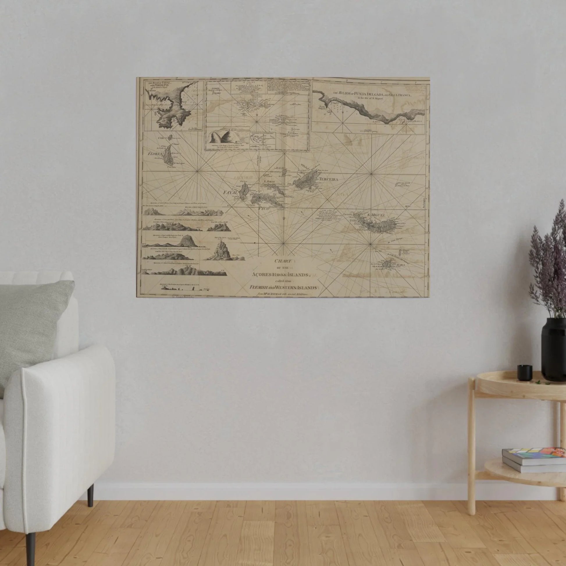 Close-up of the vibrant blue and green coastal contours highlighting the detailed island boundaries on the chart.