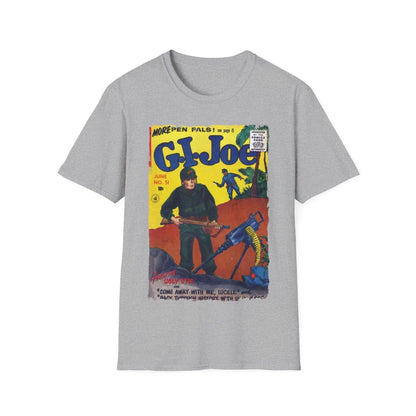 Close-up of the unisex softstyle T-shirt’s collar revealing the smooth ribbed neckline and subtle stitching details in deep