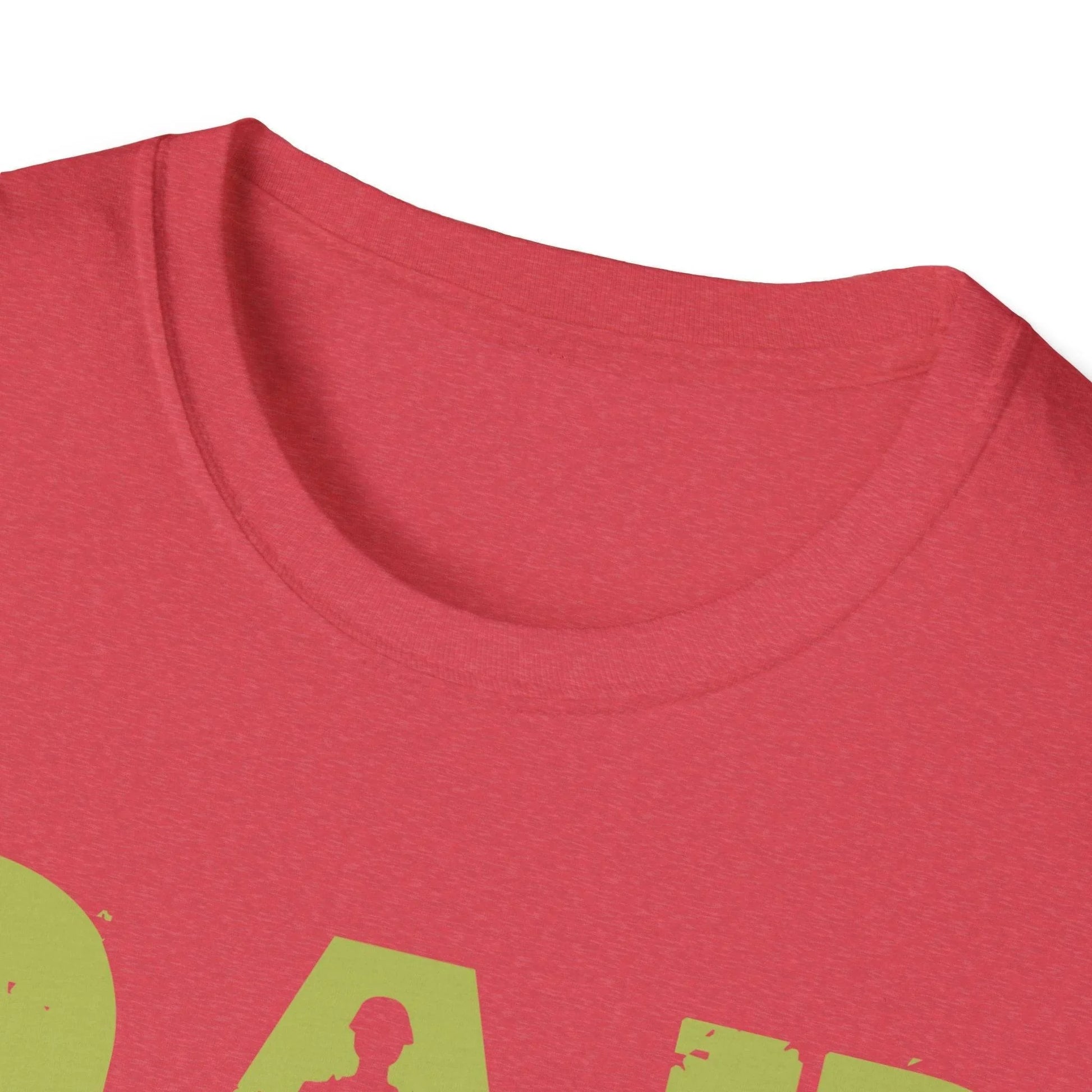 Close-up of the unisex softstyle fabric showing smooth texture and subtle heather knit in navy blue, highlighting relaxed