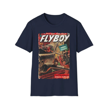 Close-up of the Flyboy No.2 T-shirt's neckband showcasing smooth stitching and lightweight soft cotton fabric in charcoal