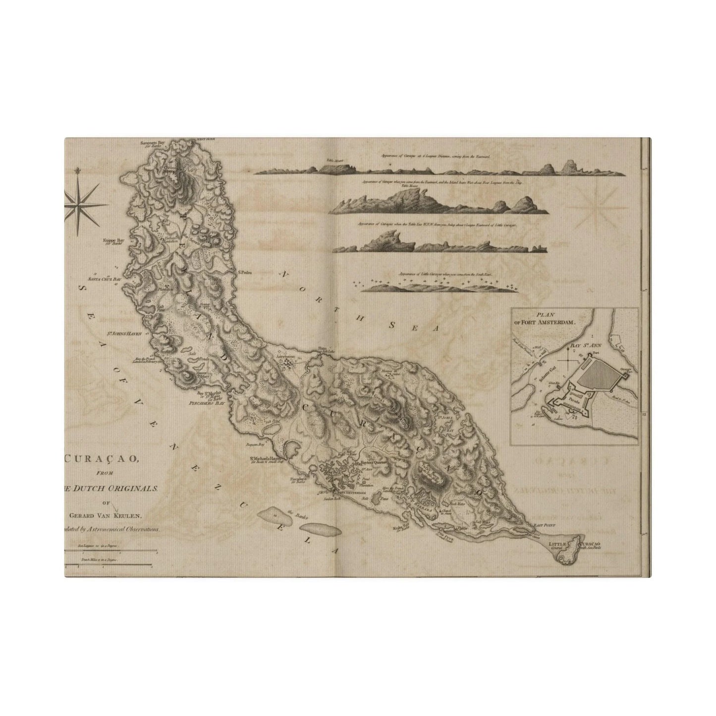 Detailed view of Curacao map's textured coastline and vibrant color borders from a top-angle perspective