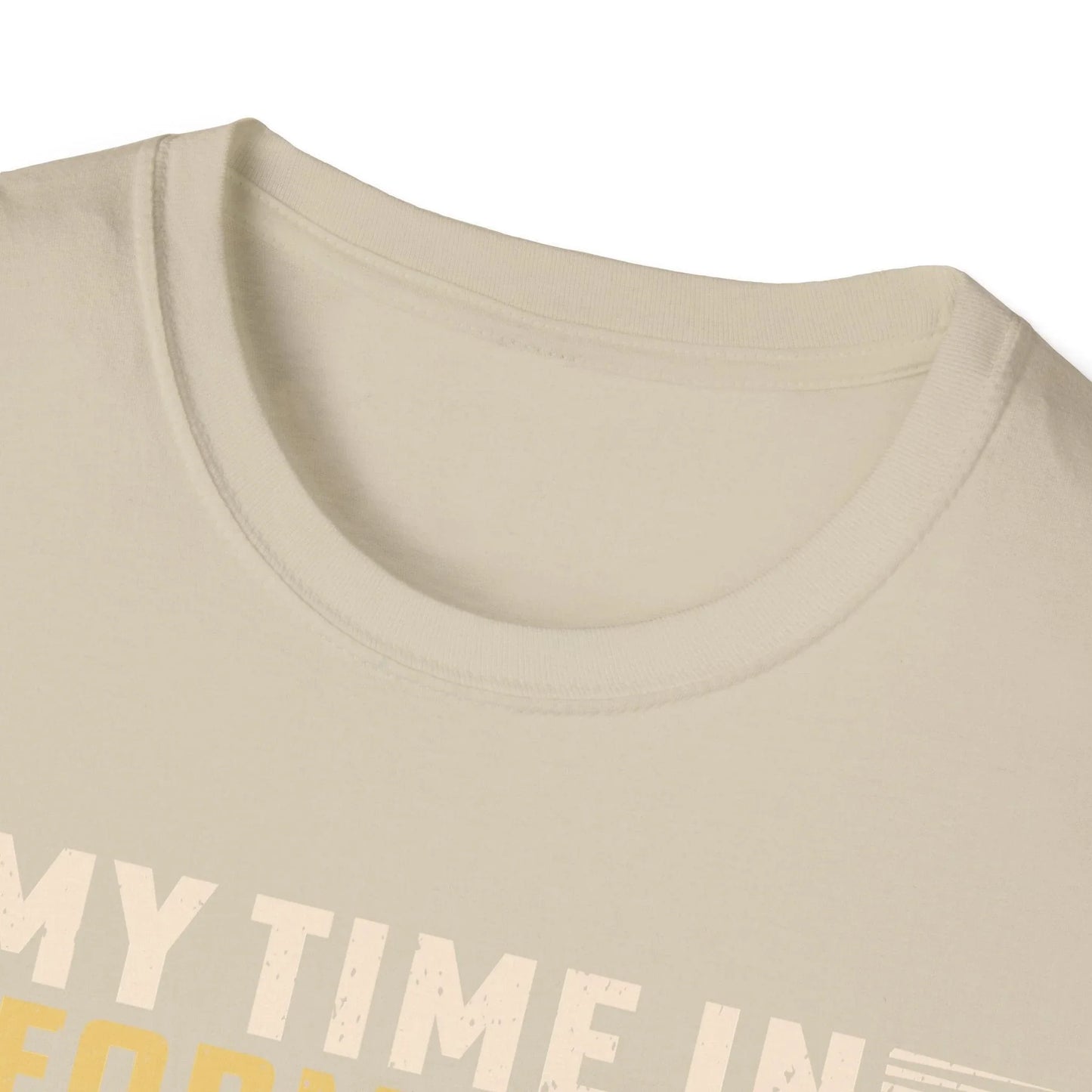 Close-up of front neckline and collar stitching highlighting the unisex relaxed fit and soft, heather gray fabric of the