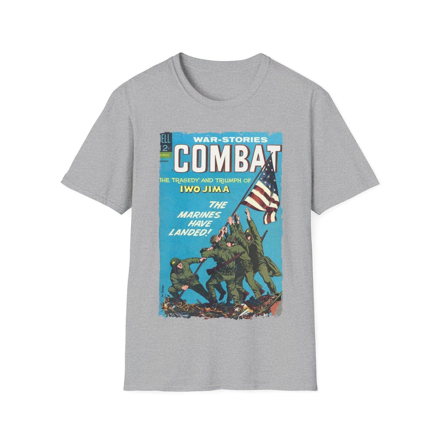 Close-up of the Combat Dec 1966 T-shirt's slim fit, showing vibrant olive-green color and soft cotton fabric texture from a