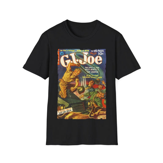 G.I. Joe No.13 July unisex softstyle cotton crew neck T-shirt, regular fit, black color, DTG print, men's and women's