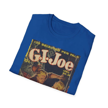 Close-up of the G.I. Joe No.38 softstyle T-shirt's short sleeve hem in heather gray fabric with reinforced stitching and