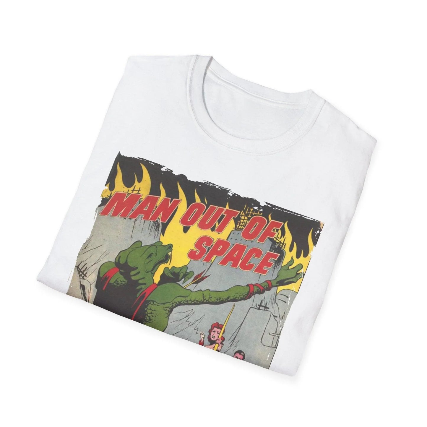 Close-up of the unisex softstyle T-shirt’s collar displaying a smooth, reinforced neckline and subtle stitch details in deep