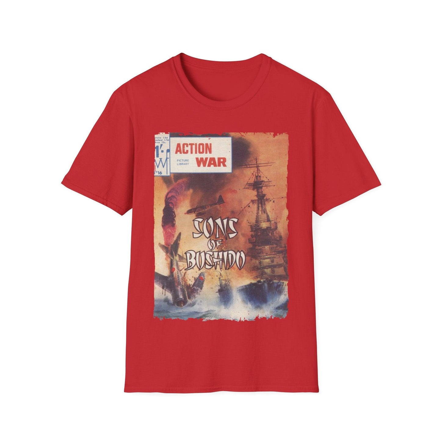 Close-up of the unisex softstyle T-shirt collar displaying the crew neckline and subtle stitching details in vibrant crimson