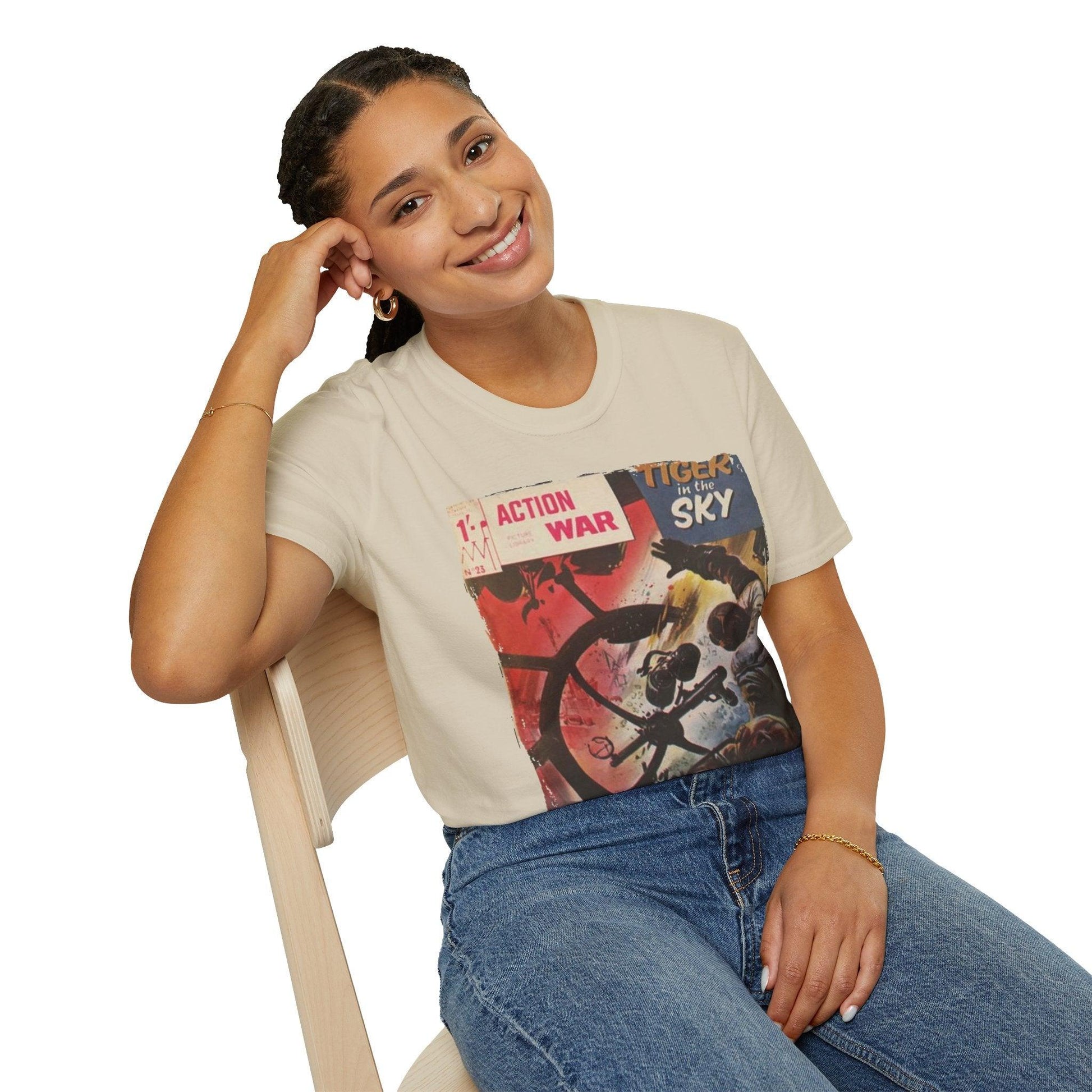 Close-up of the soft cotton fabric's smooth texture and vibrant red color of the unisex T-shirt’s crew neckline and short