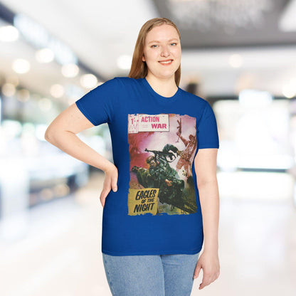 Close-up of the unisex softstyle T-shirt collar highlighting the smooth crew neckline and subtle stitching detail in heather