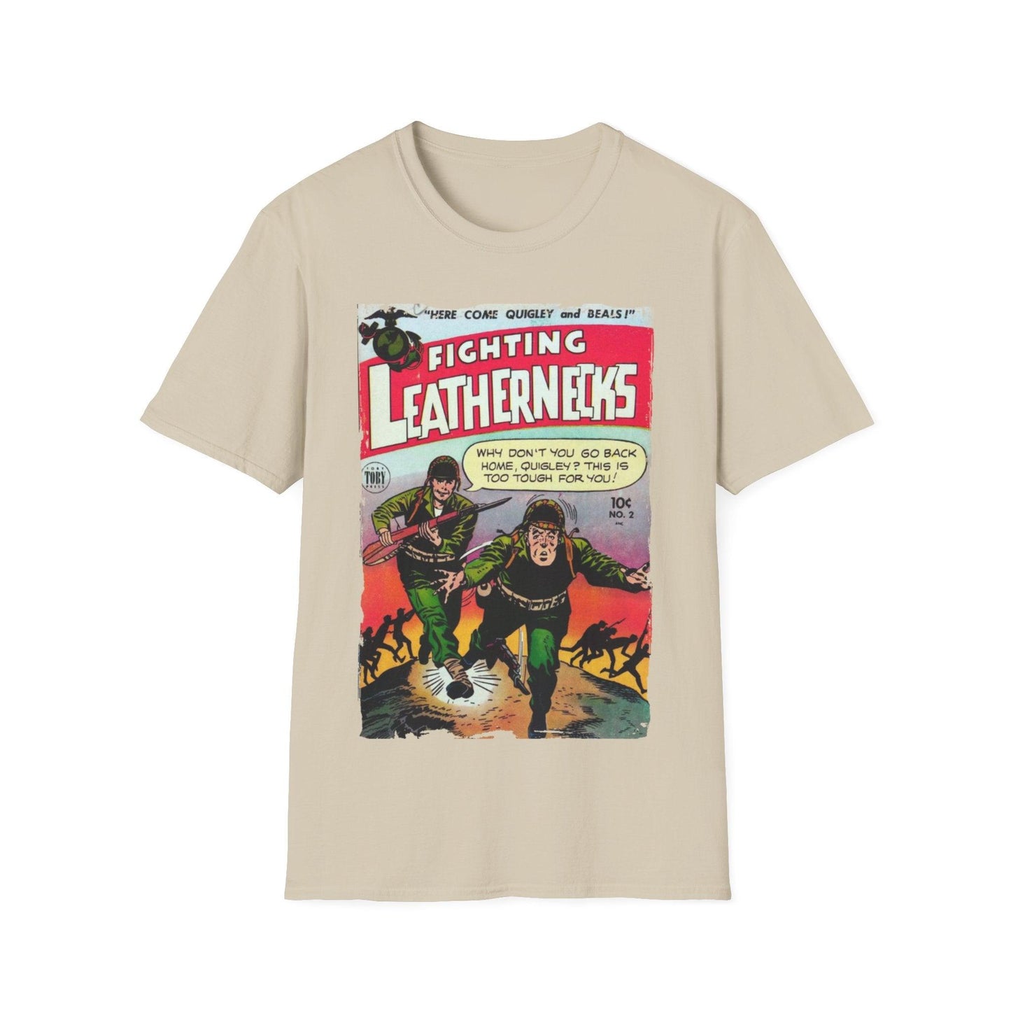 Close-up of the unisex softstyle T-shirt fabric showing smooth texture and vibrant navy color from a front diagonal angle.