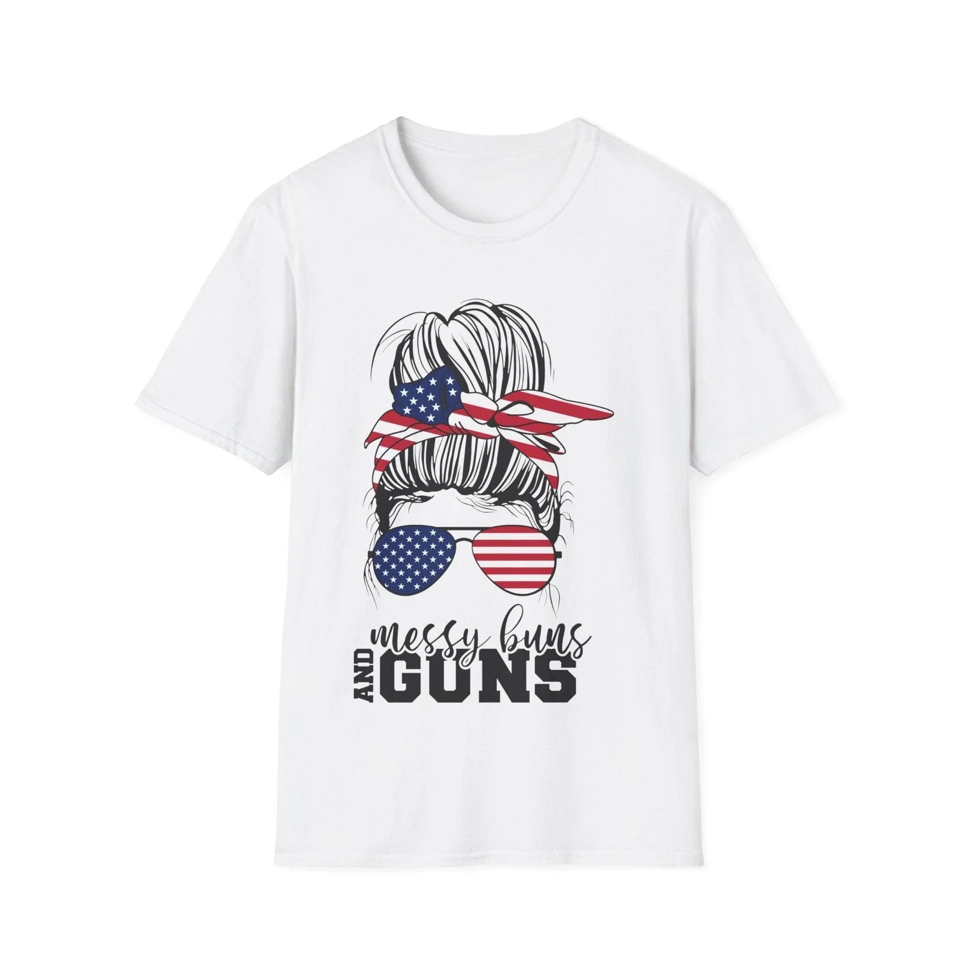 Printify Messy Buns & Guns unisex crew neck cotton T-shirt in charcoal, regular fit, with printed graphic, long sleeves, and