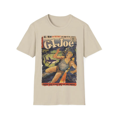 Close-up of the G.I. Joe No.43 softstyle T-shirt’s collar, showcasing the neatly stitched scoop neckline and cotton fabric