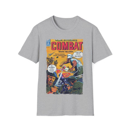 Close-up of the Combat Oct 1965 T-shirt's soft cotton fabric displaying subtle heather texture and relaxed fit neckline from