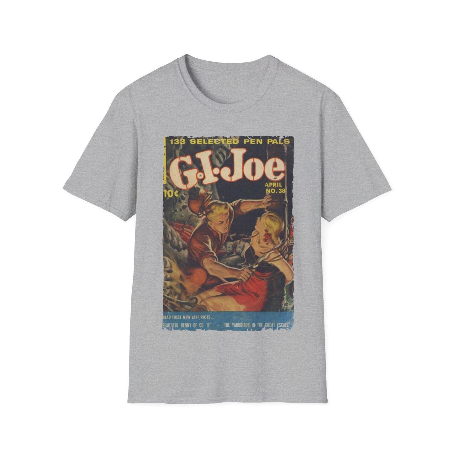 Close-up of the soft cotton fabric with vibrant blue color and subtle heather pattern, highlighting the relaxed fit collar