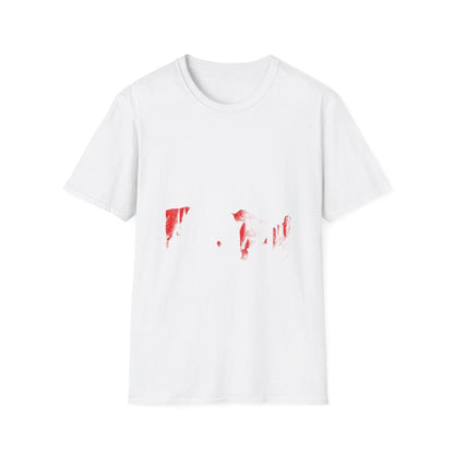 Close-up of the unisex softstyle T-shirt’s deep crew neckline and smooth cotton blend fabric in charcoal gray, highlighting