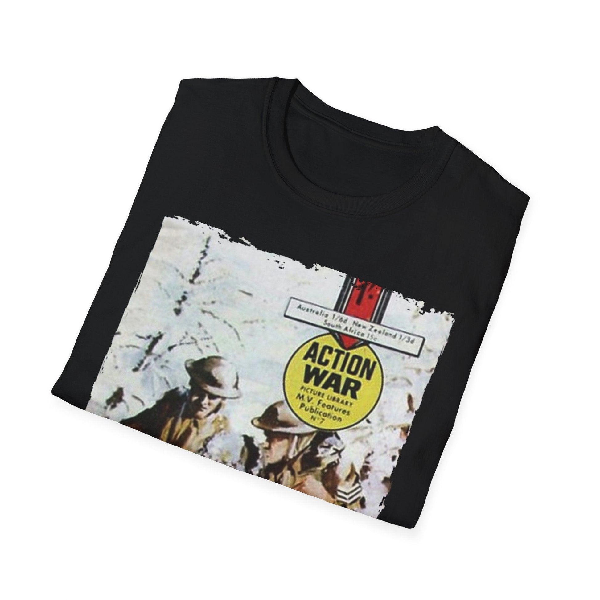 Close-up of the charcoal gray unisex softstyle T-shirt’s neck tag and subtle fabric texture at the collar seam.