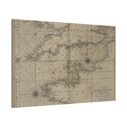 Close-up of the Chart of the British Channel's detailed coastline markings and shaded depth contours from a slightly tilted