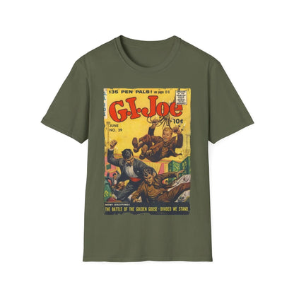 Close-up of the G.I. Joe No.39 softstyle T-shirt’s smooth, relaxed fit fabric in vibrant green, highlighting the subtle