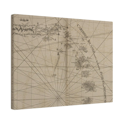 Close-up of vibrant Caribbean map details highlighting Virgin Islands and Isle of Porto Rico on textured canvas fabric