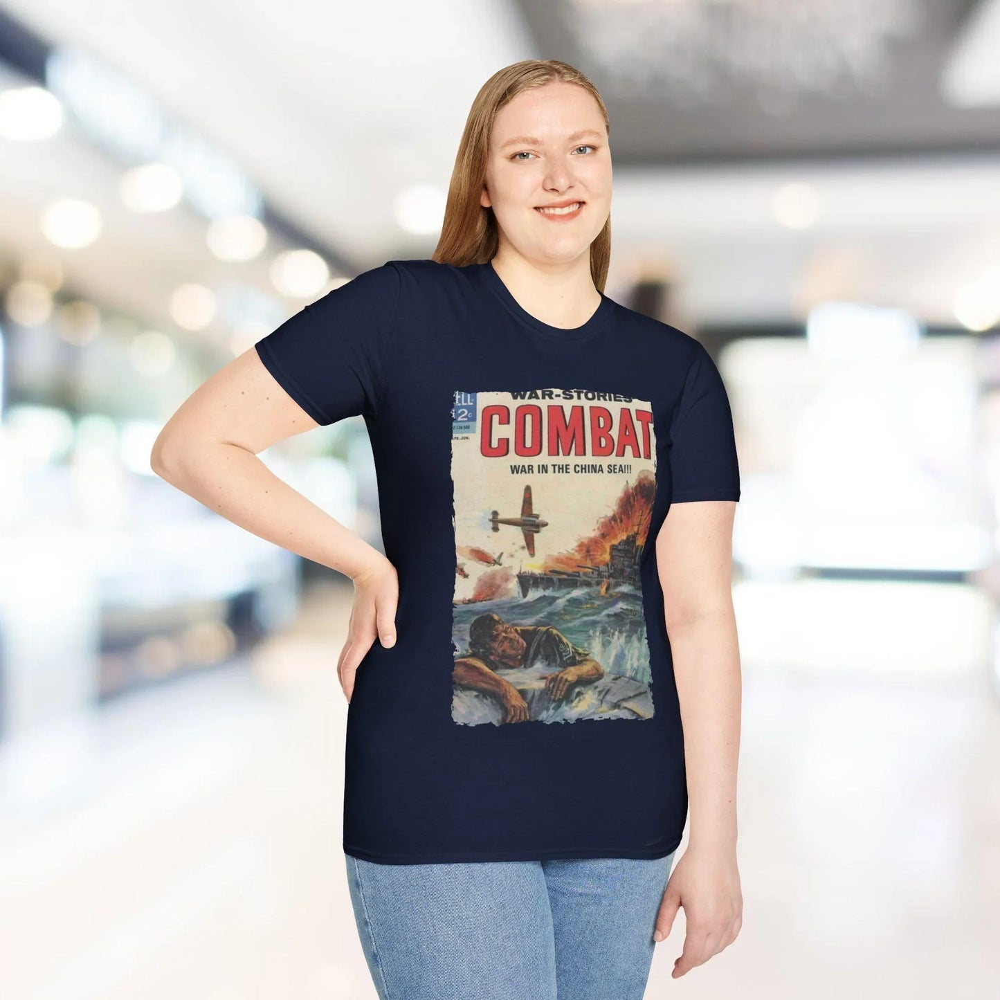 Front neckline detail highlighting the soft cotton fabric, slim fit, and vibrant military green color of the Combat April