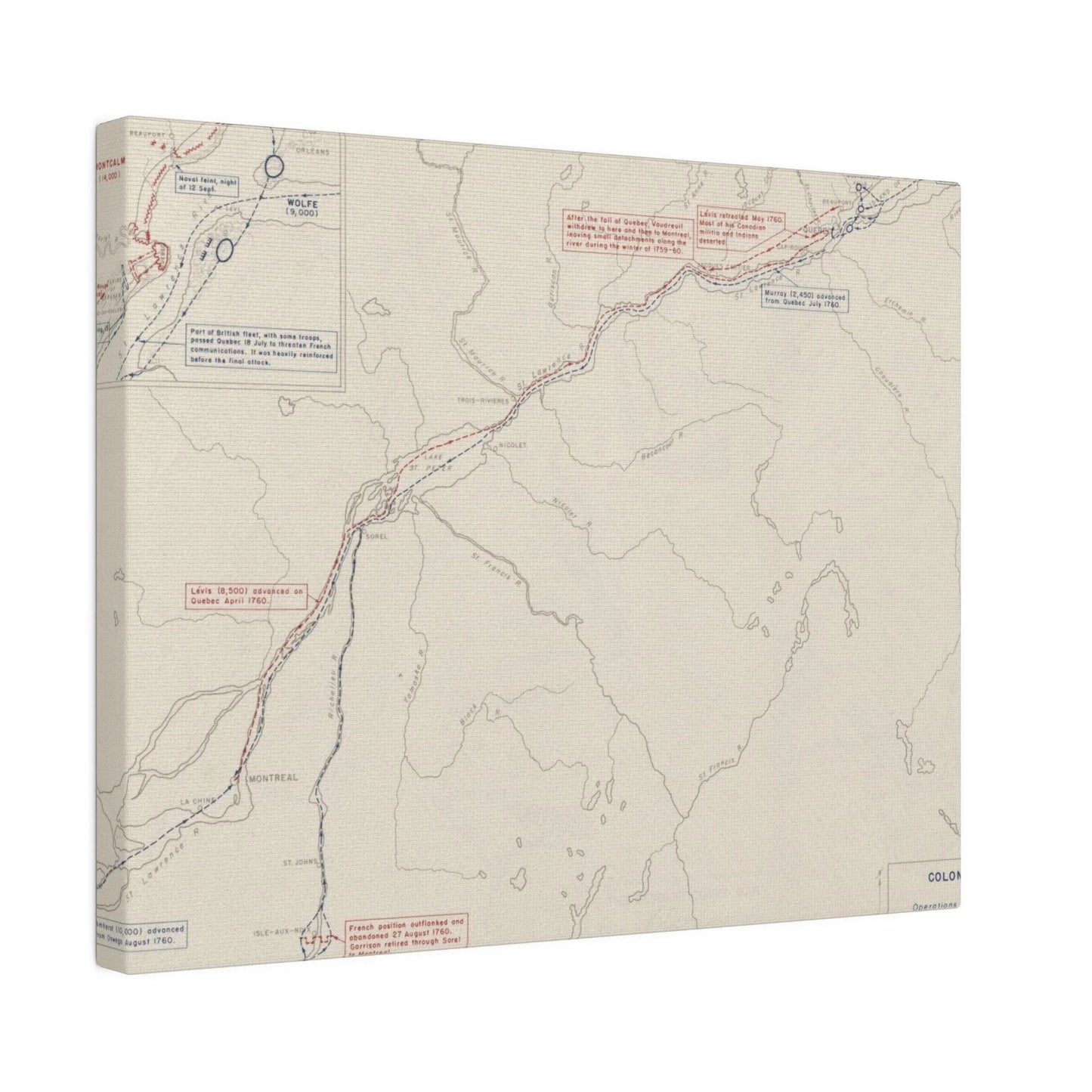 Close-up of detailed canvas texture and subtle color variations on the colonial warfare scene with visible brushstroke