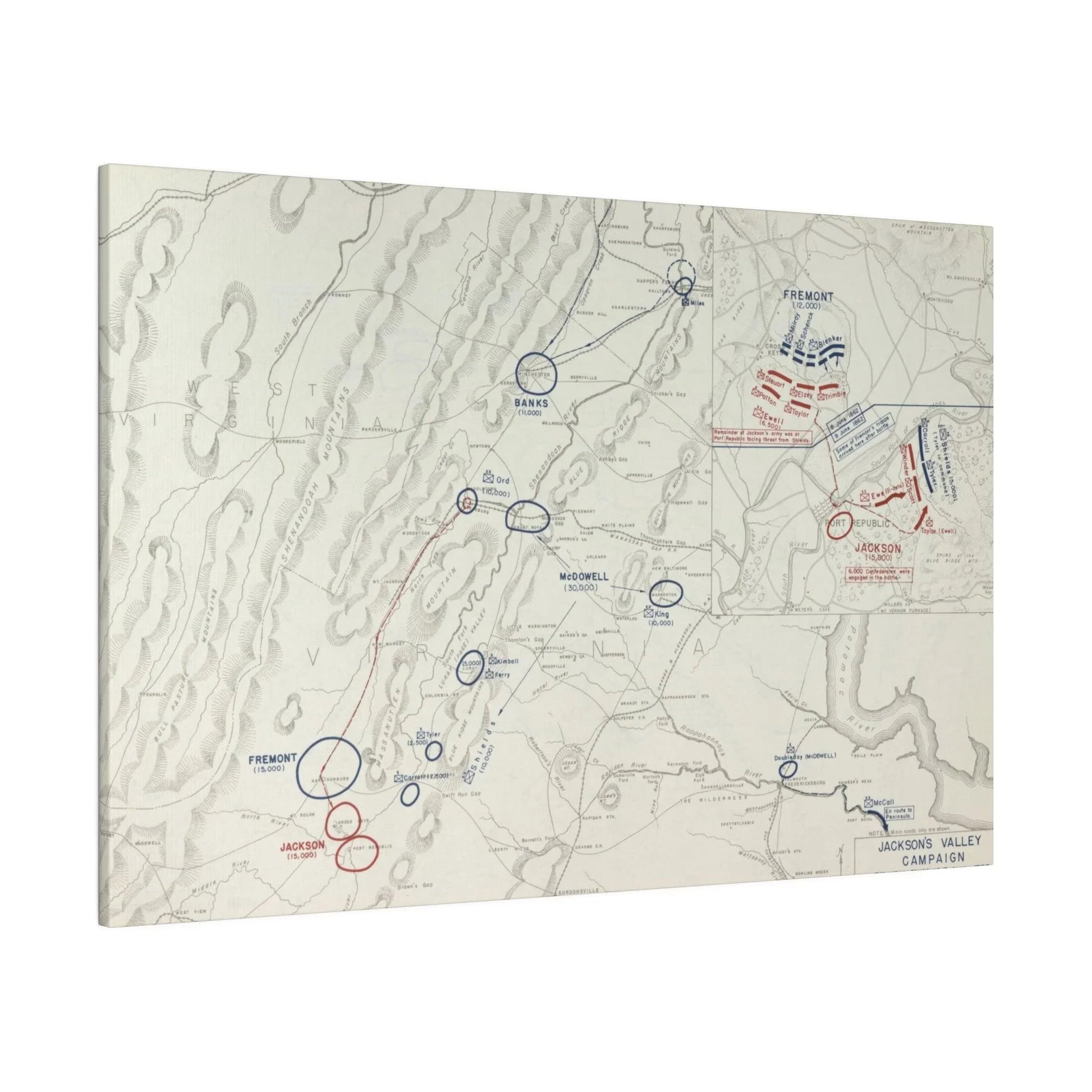 Close-up of detailed canvas texture highlighting aged fabric and subtle brushstroke patterns from the Battle of Cross Keys