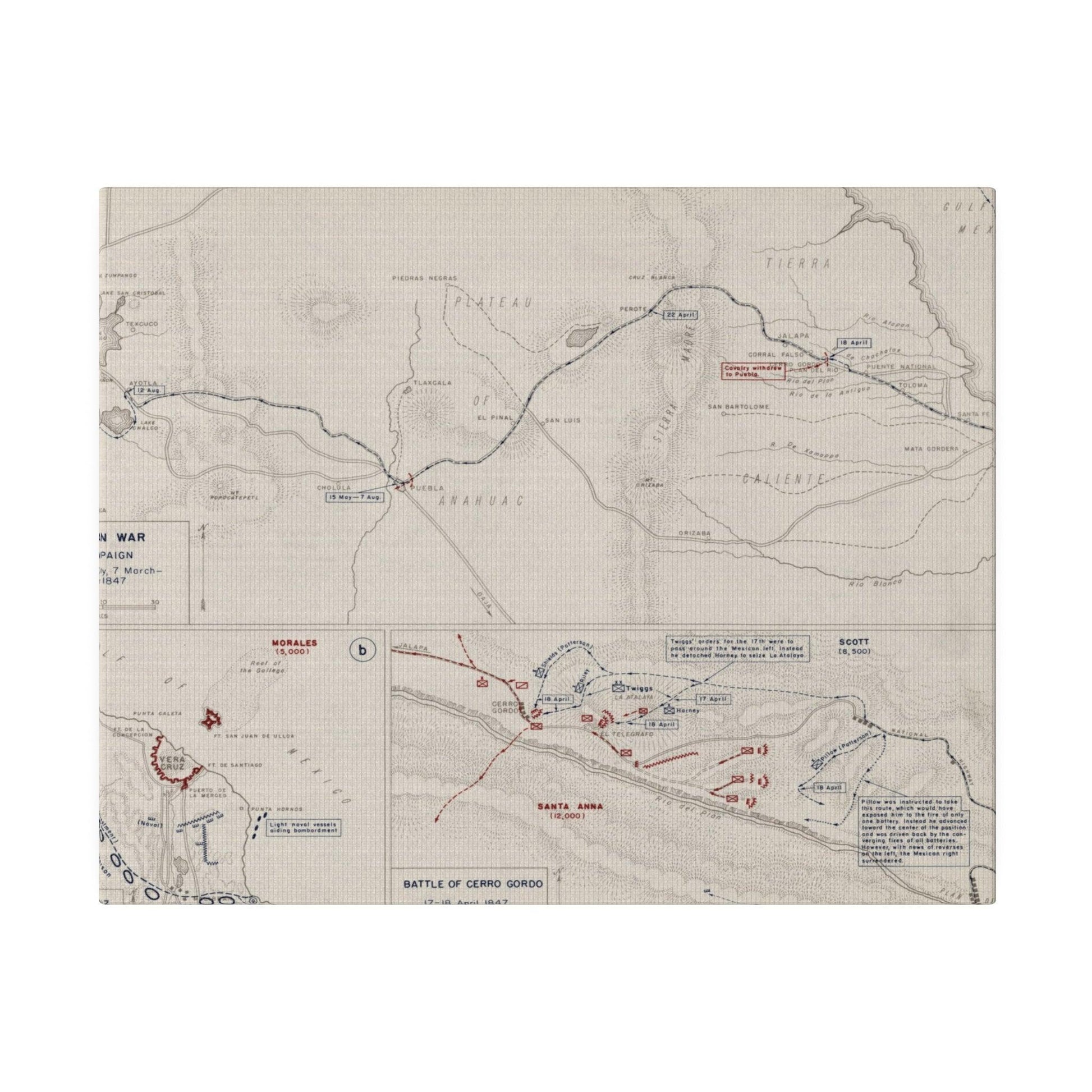 Close-up of detailed battle scene highlighting soldiers and weaponry from Scott's 1847 Mexican War campaign canvas.