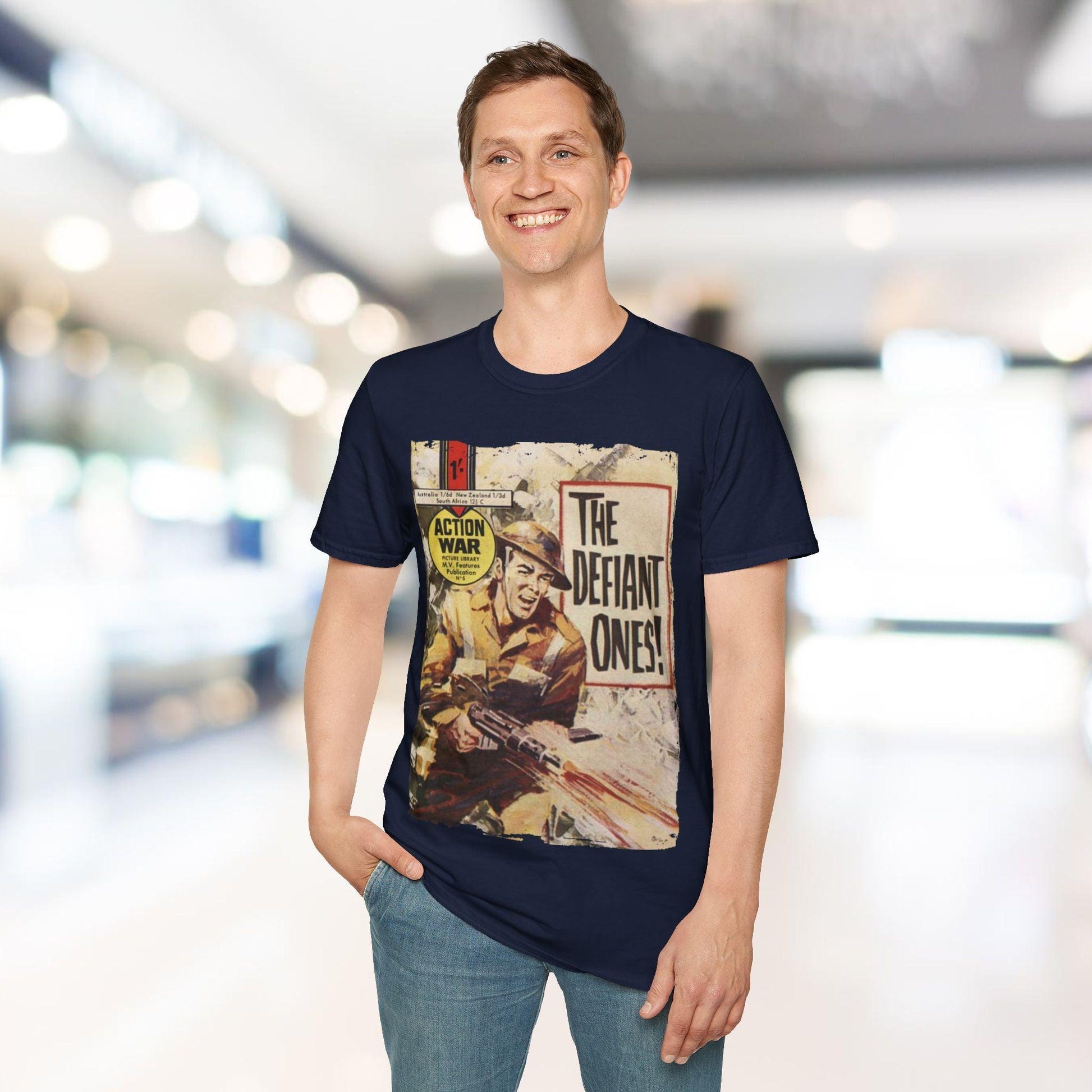 Close-up of the unisex softstyle T-shirt's bright red fabric showing smooth texture and subtle heather pattern detail at the