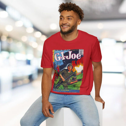 Close-up of the G.I. Joe No.41 softstyle T-shirt's heather navy fabric displaying its smooth, relaxed fit and subtle texture