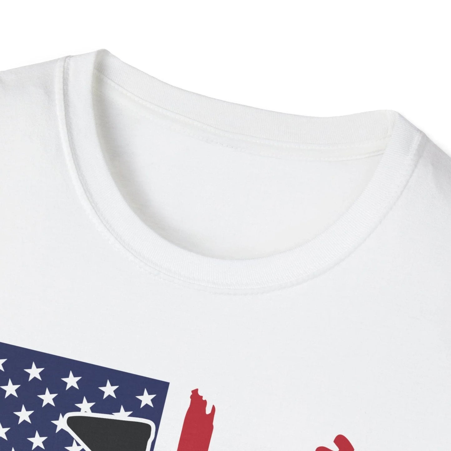 Close-up of distressed American flag design on soft cotton fabric, highlighting vibrant colors and textured distressed