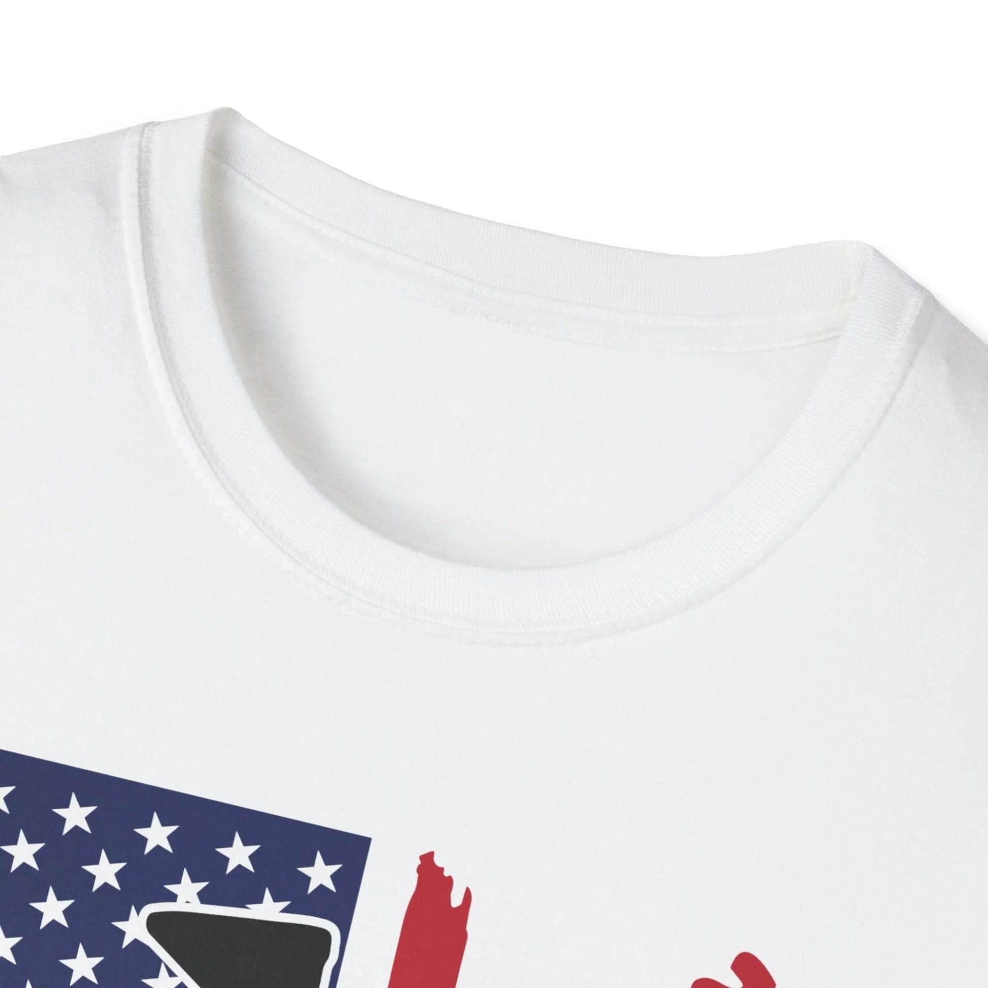 Close-up of distressed American flag design on soft cotton fabric, highlighting vibrant colors and textured distressed