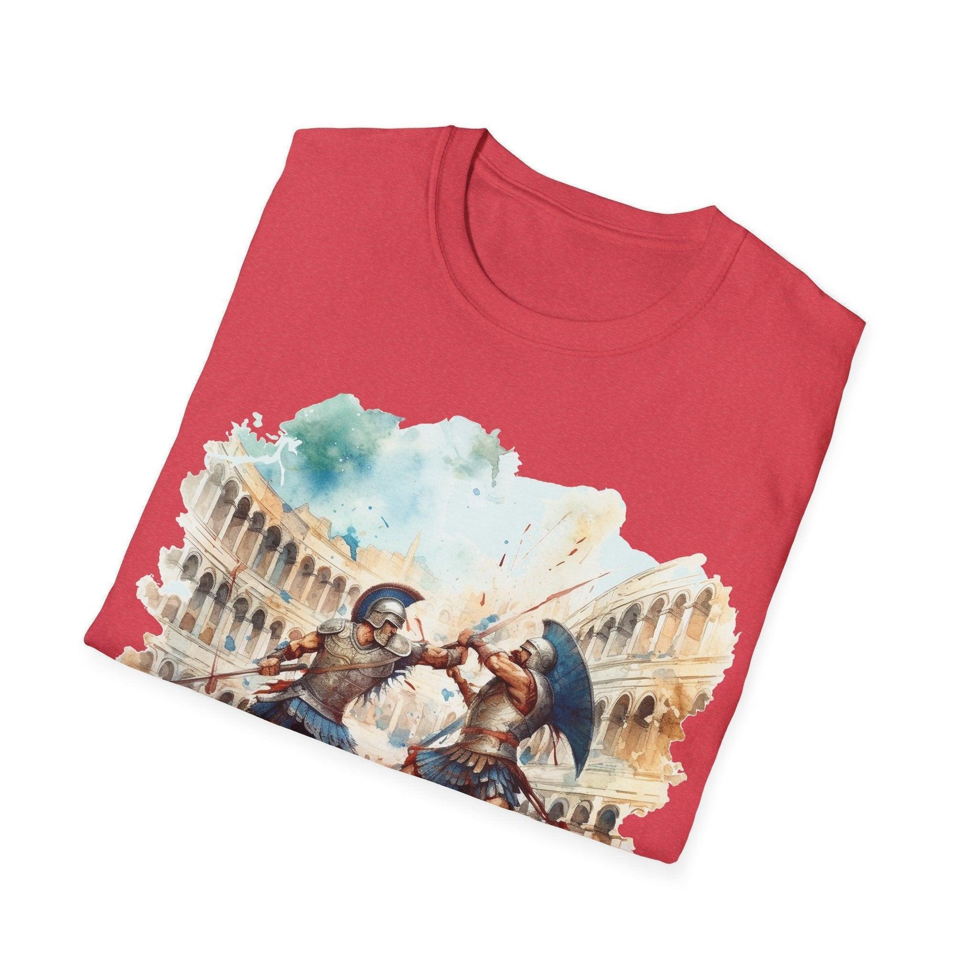 Close-up of the unisex softstyle T-shirt's fabric detail highlighting the smooth, relaxed fit and subtle heather pattern in