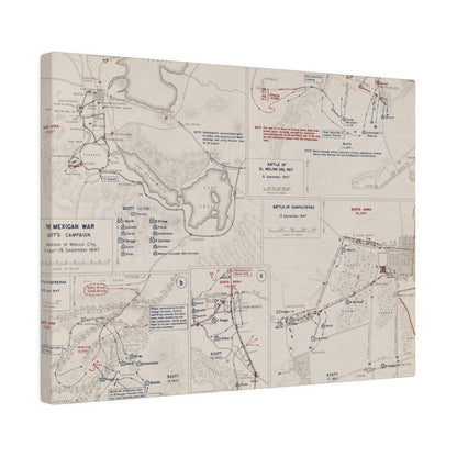 Close-up of detailed canvas texture showcasing vintage print crackling and muted color tones from the Mexican War campaign