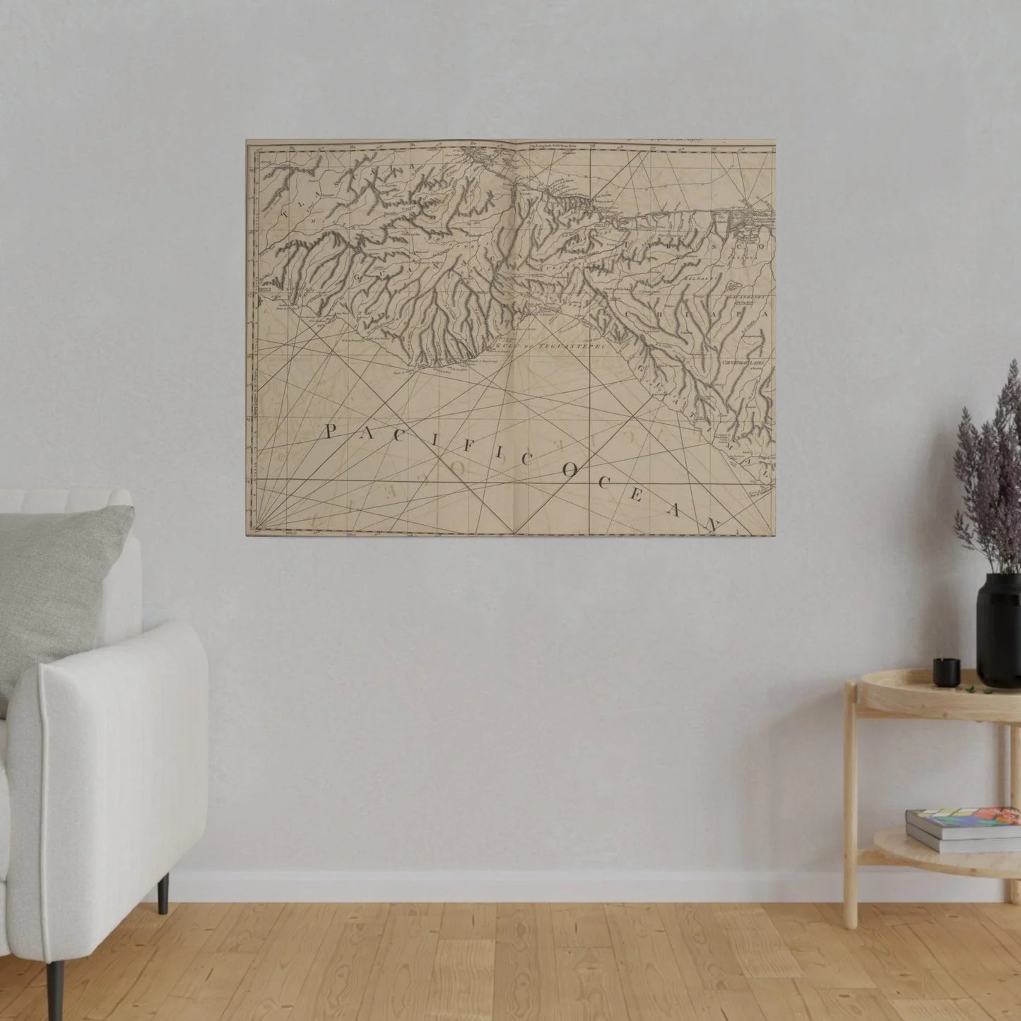 Close-up of the "Coast of New Spain" canvas showing textured brushstrokes and rich color blending along the top edge.