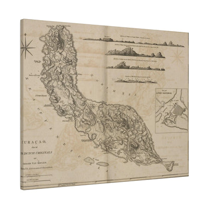 Close-up of the detailed ship illustration’s textured canvas surface and vibrant colors from the Curacao print by Gerard Van