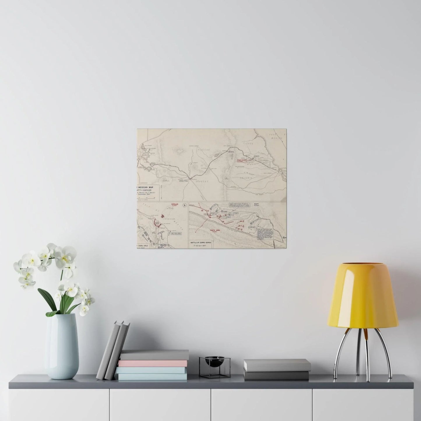 Close-up of detailed canvas texture and subtle brushstrokes illustrating the historic scene from Scott's March Campaign.