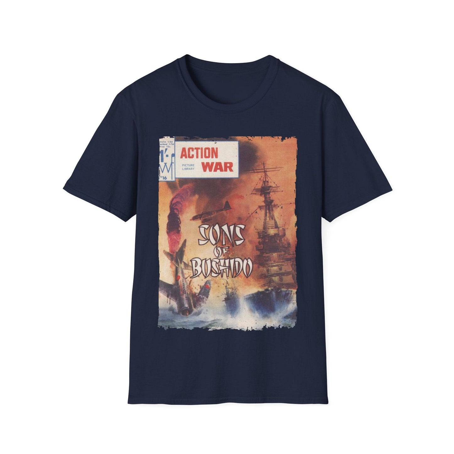 Close-up of the unisex softstyle T-shirt’s relaxed fit and vibrant royal blue color, highlighting the smooth fabric texture