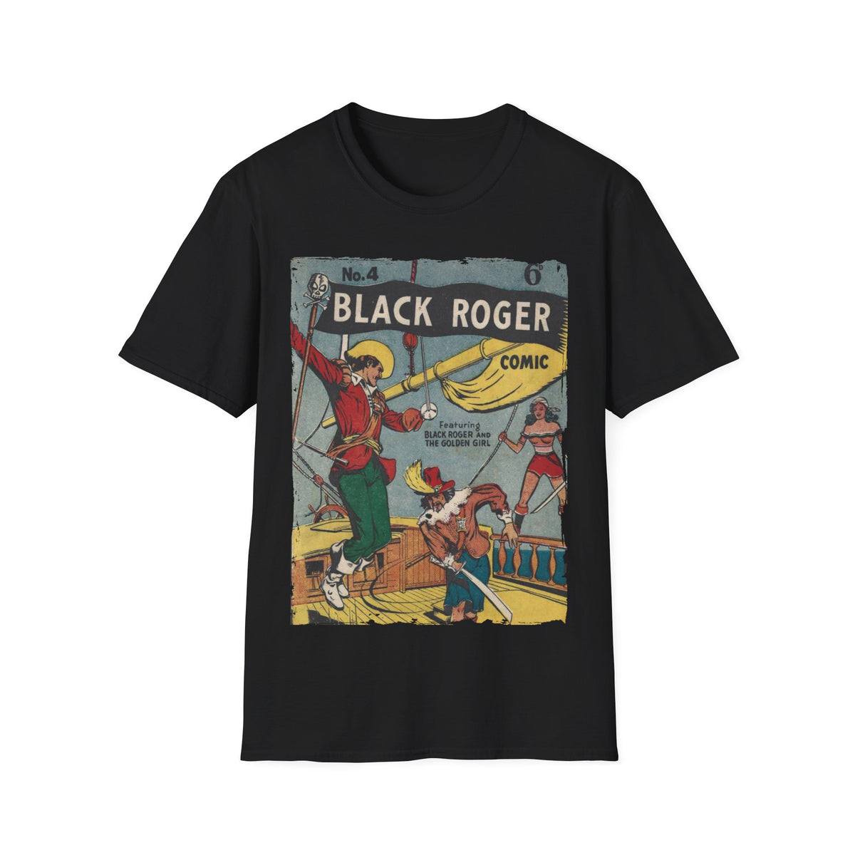 Close-up of the black cotton fabric's smooth texture and subtle stitching along the neckline of the Roger No.4 unisex