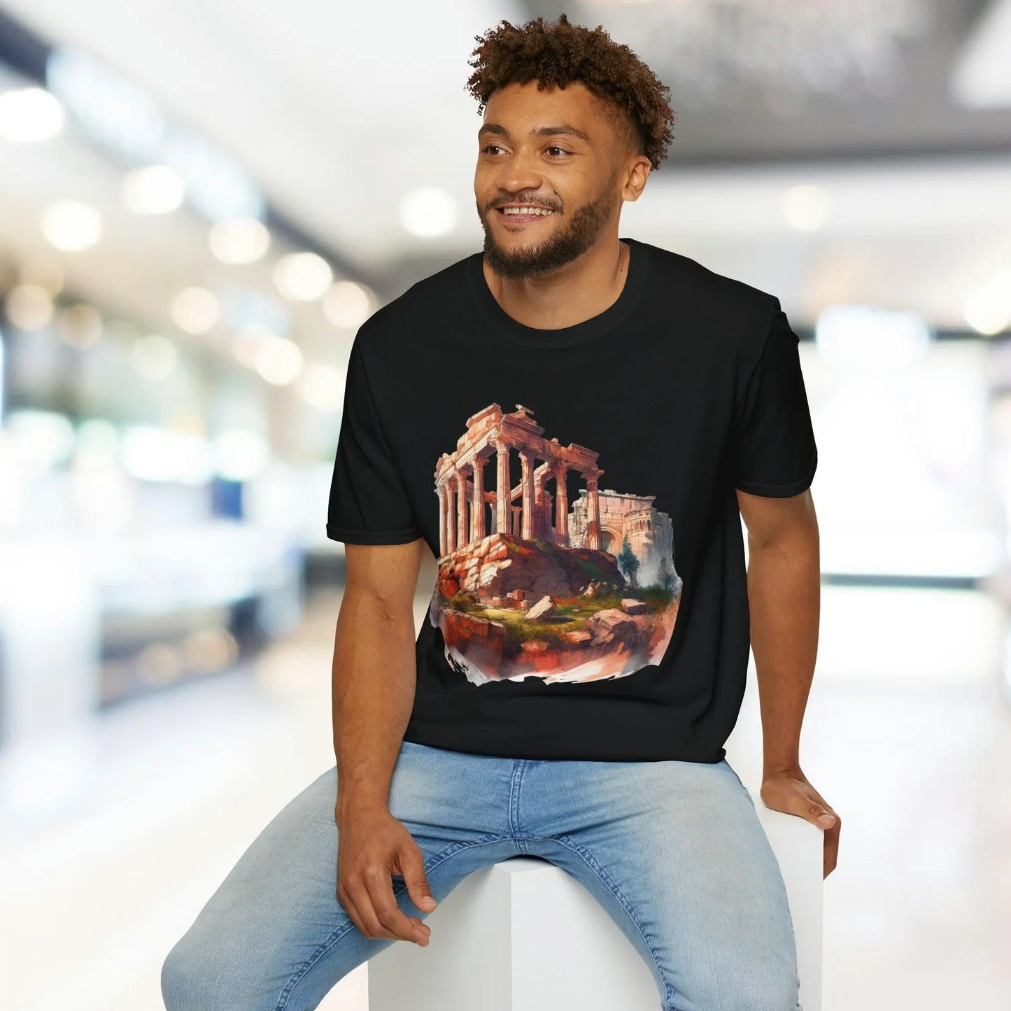 Close-up of the unisex softstyle T-shirt fabric showing smooth texture and subtle heather pattern in charcoal gray